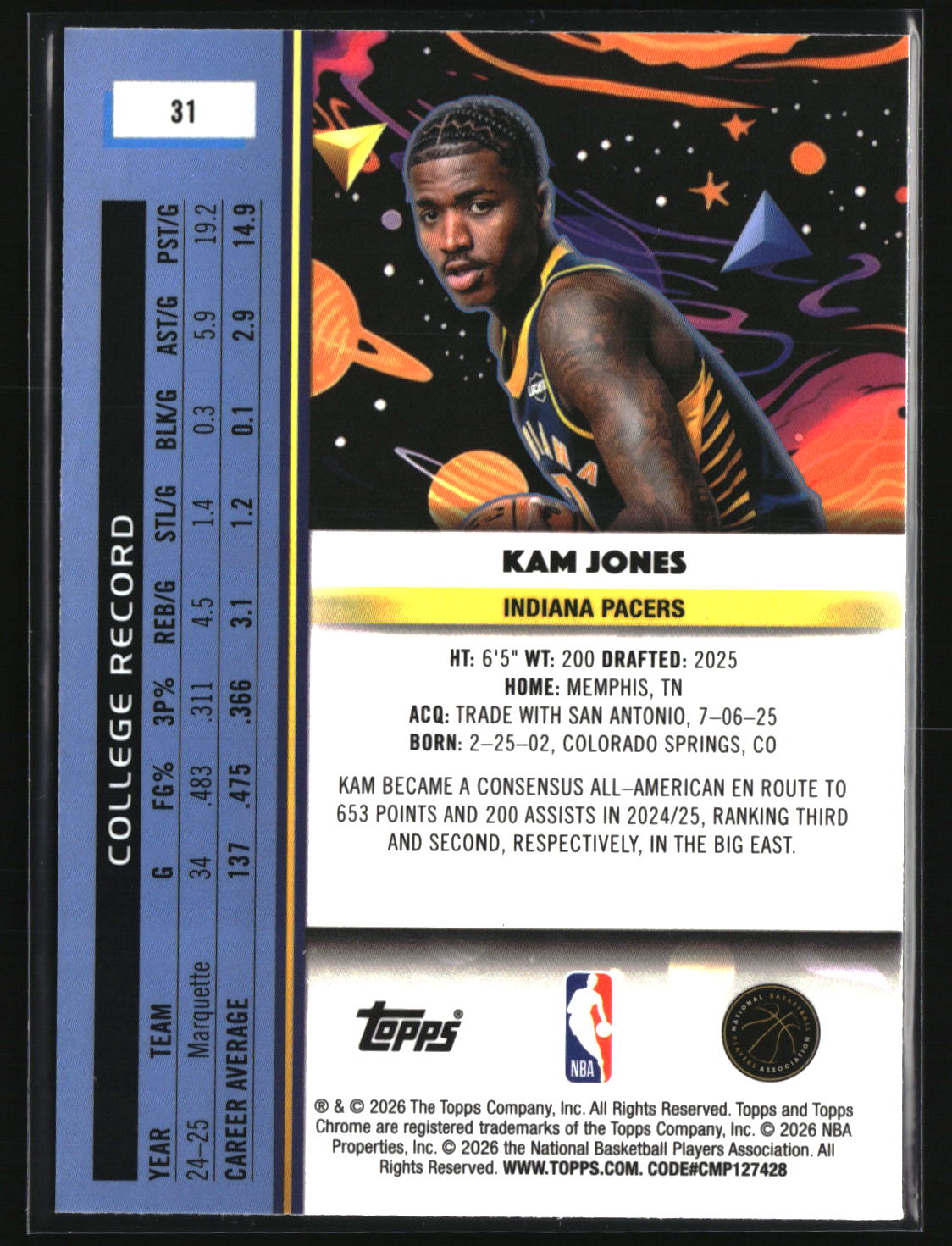 Kam Jones 2025-26 Topps Chrome Cosmic #31