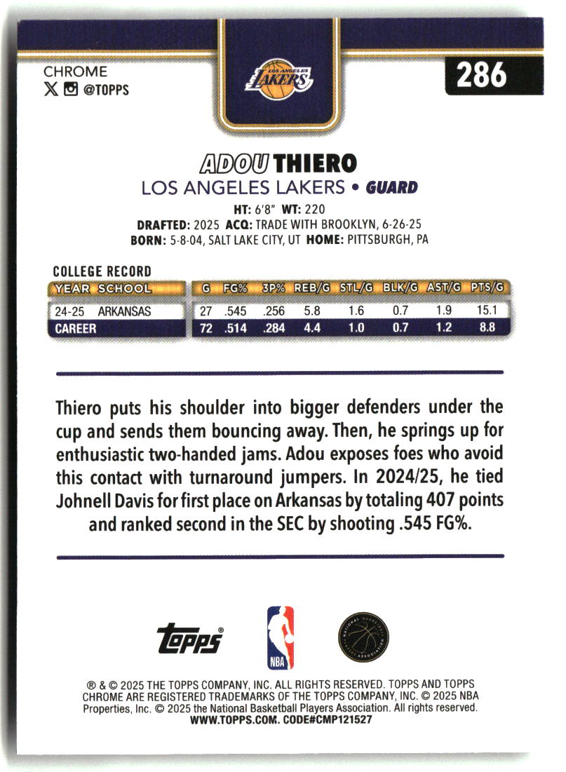 Adou Thiero 2025-26 Topps Chrome #286
