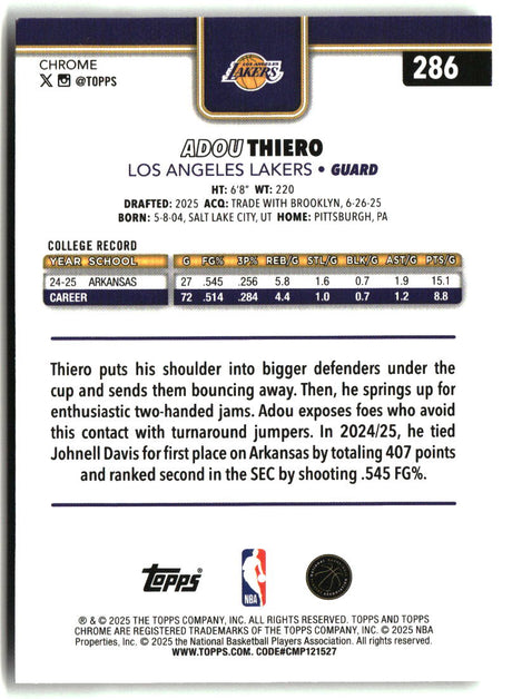 Adou Thiero 2025-26 Topps Chrome #286
