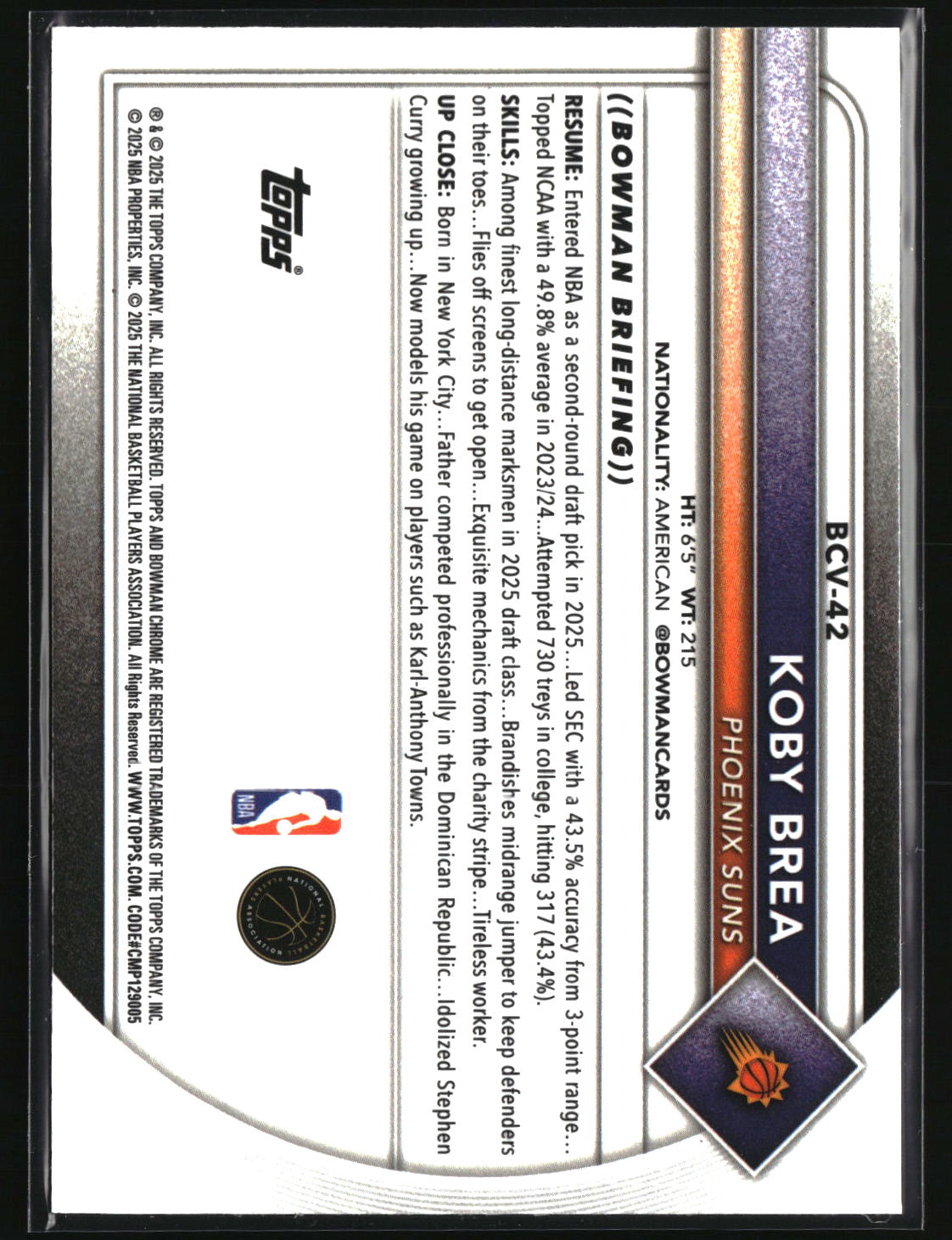 Koby Brea 2025-26 Bowman Chrome #BCV-42