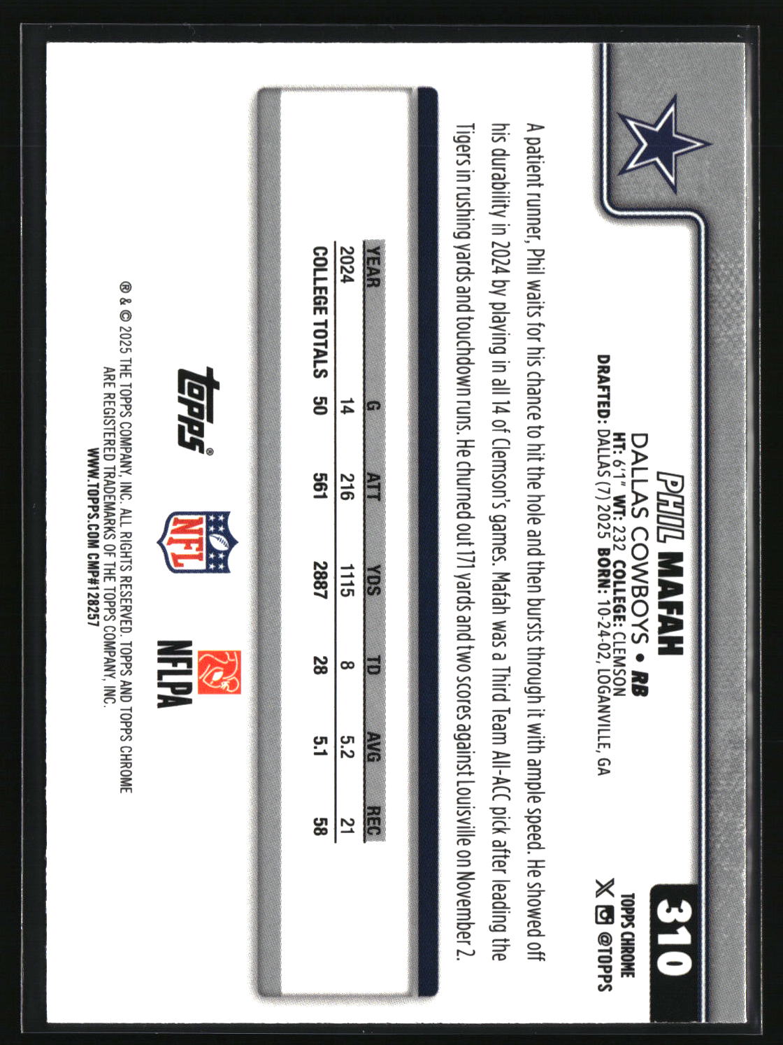 Phil Mafah 2025 Topps Chrome #310