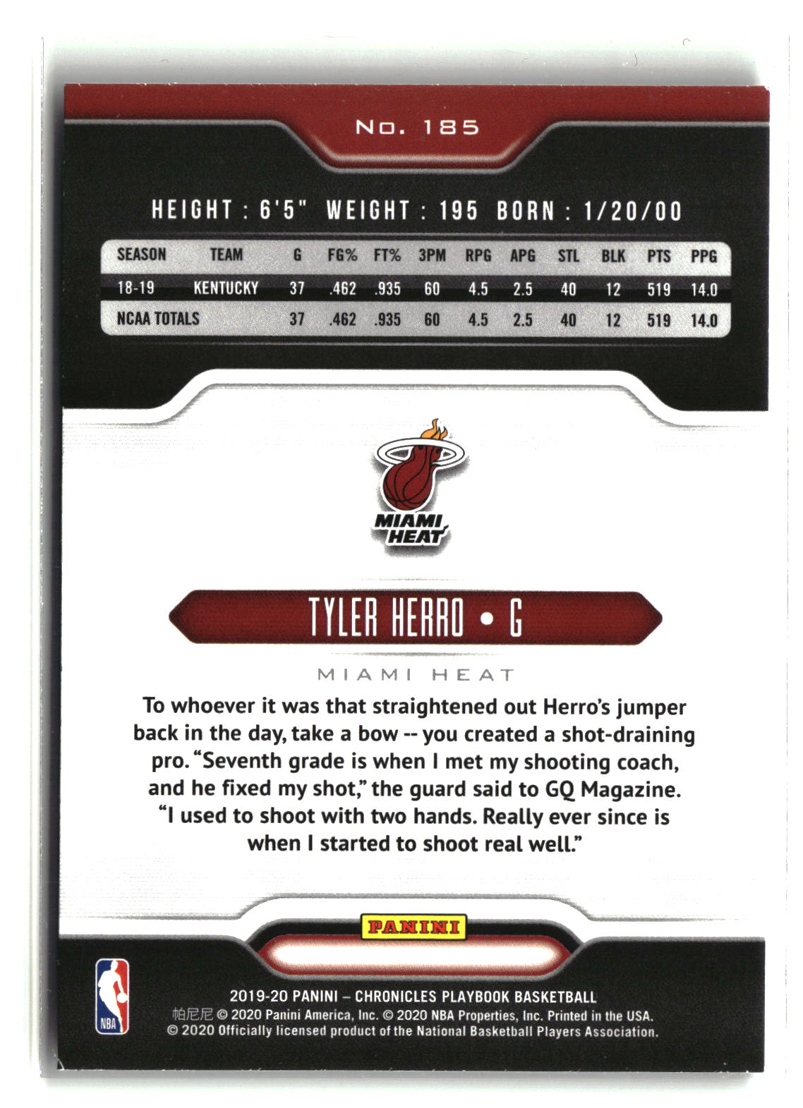 Tyler Herro 2019-20 Panini Chronicles #185