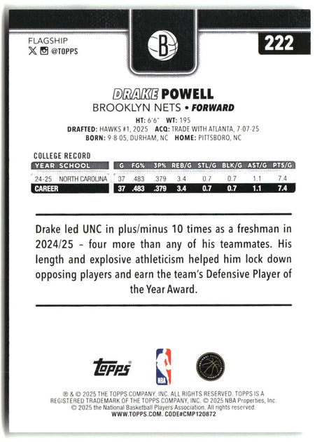 Drake Powell 2025-26 Topps #222