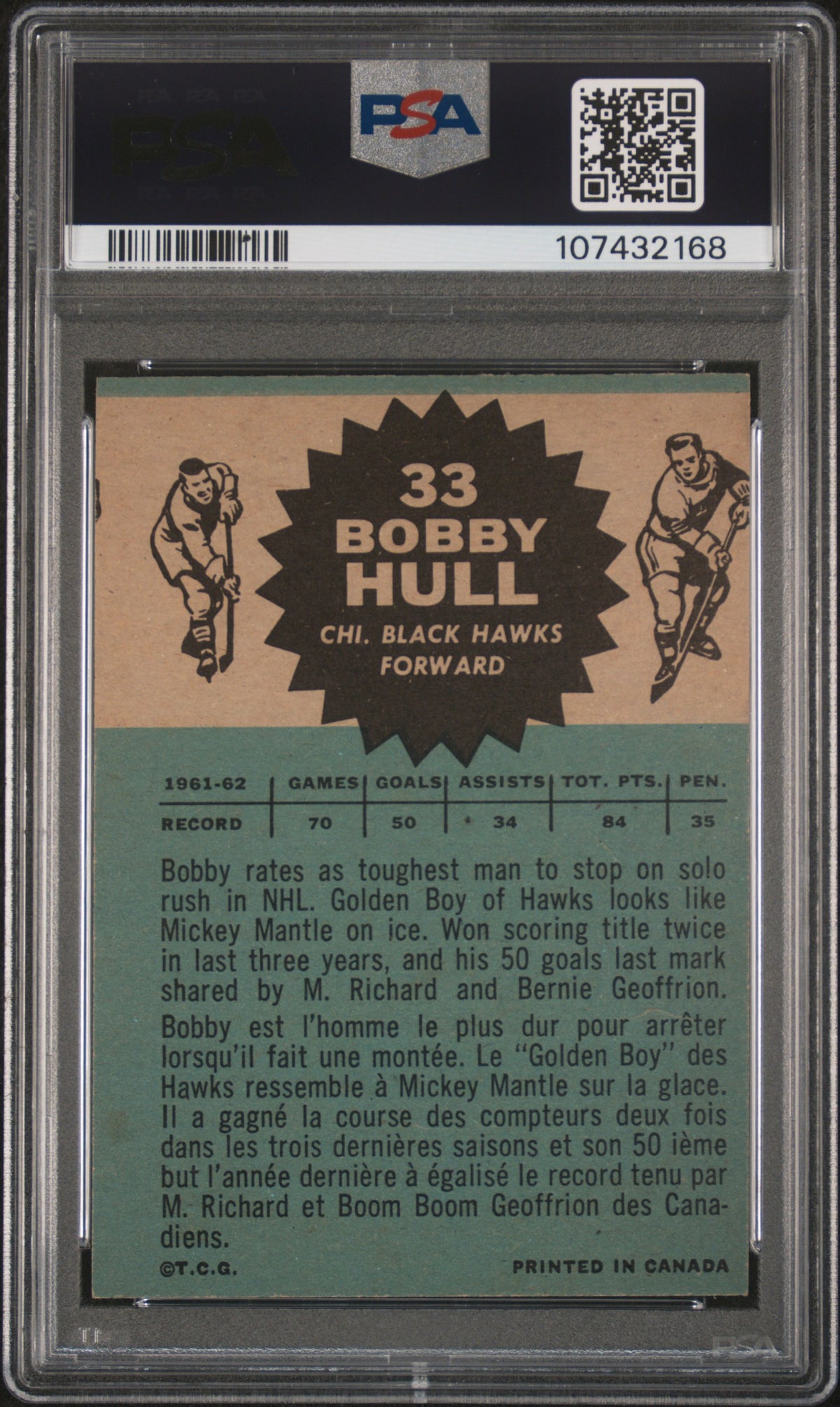 Bobby Hull 1962-63 Topps #33 PSA 8