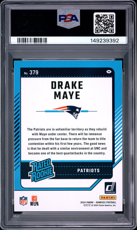 Drake Maye 2024 Panini Donruss #379 PSA 9