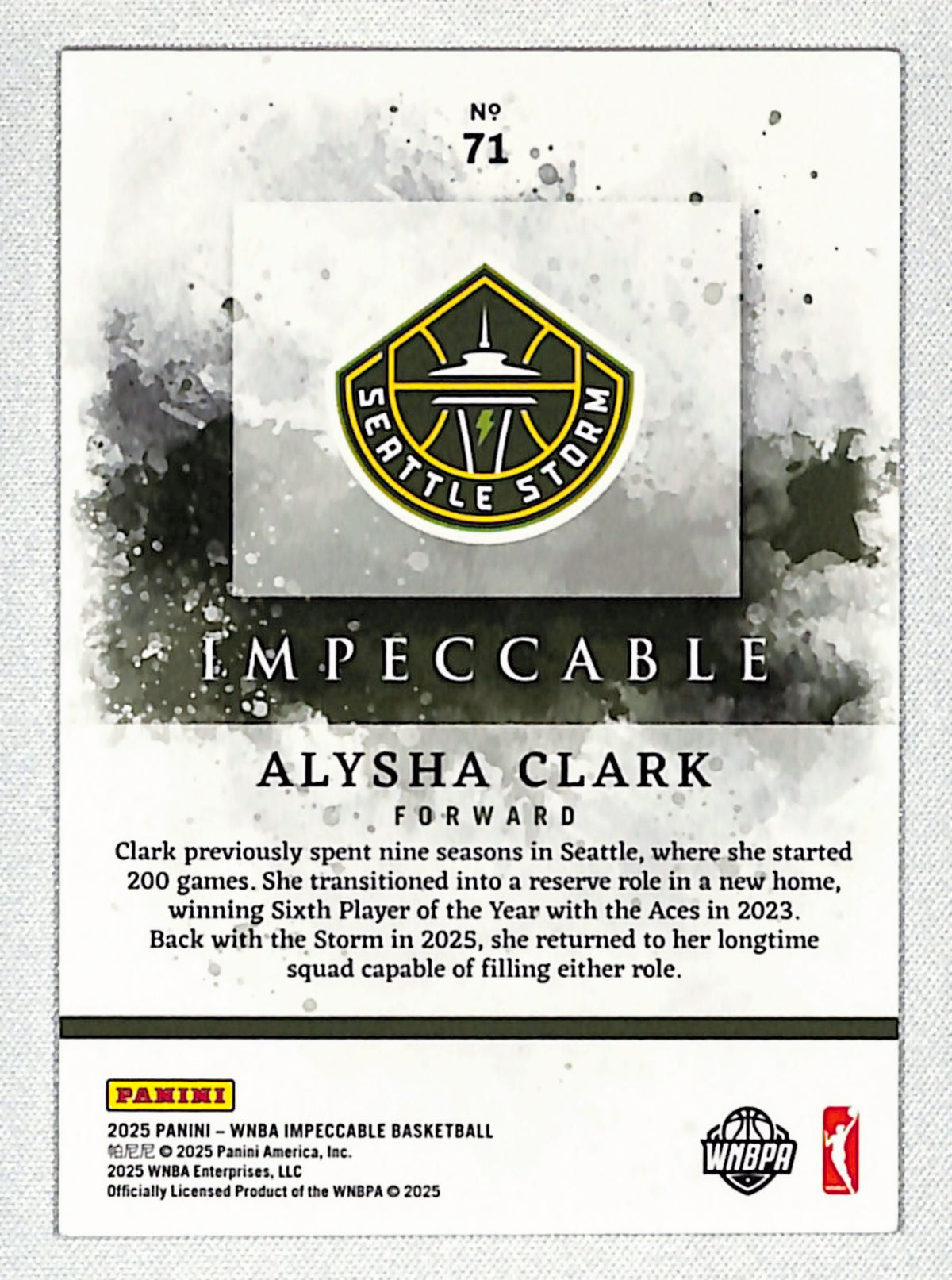 Alysha Clark 2025 Panini Impeccable WNBA #71 #/75
