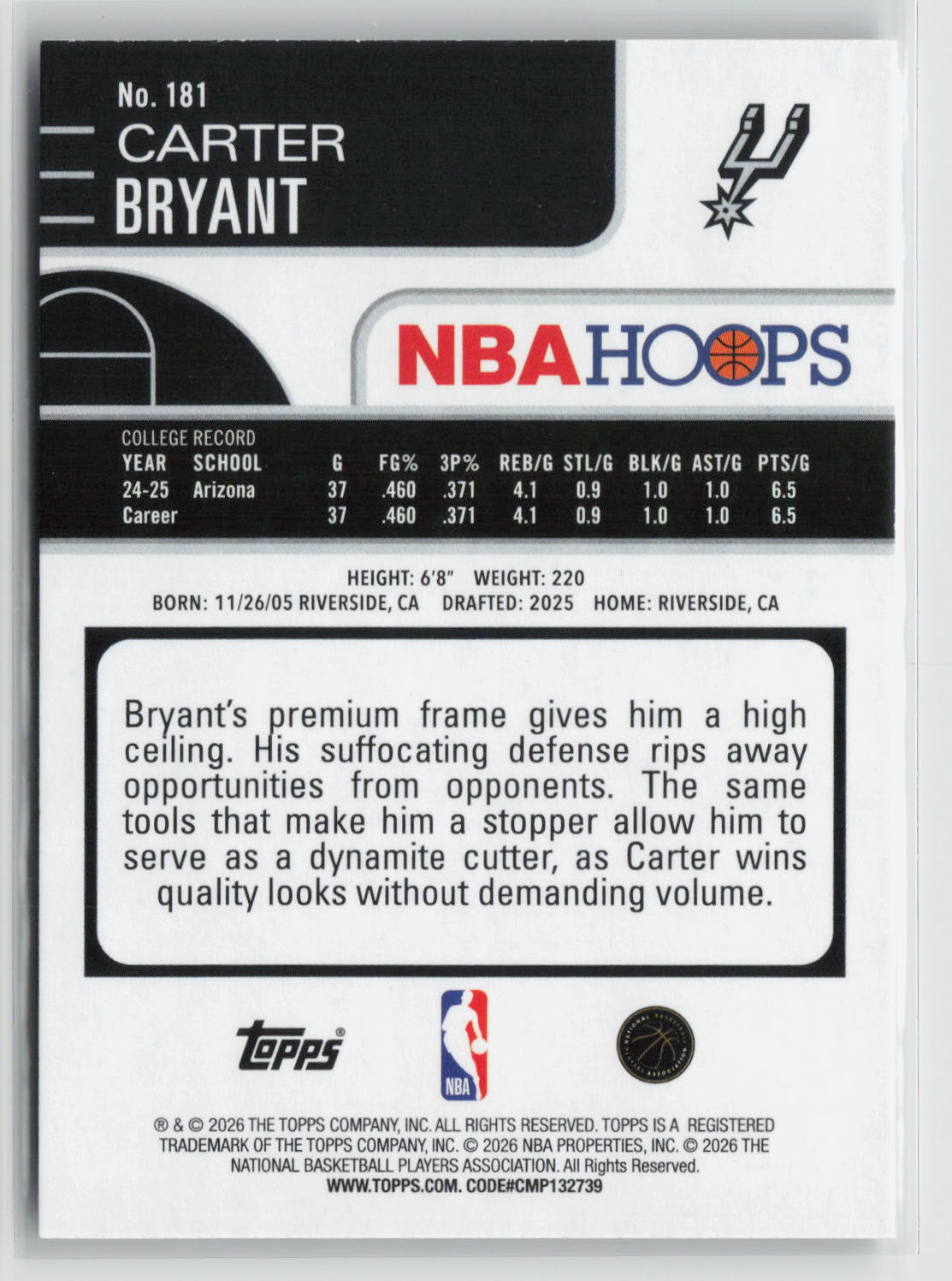 Carter Bryant 2025-26 Hoops #181