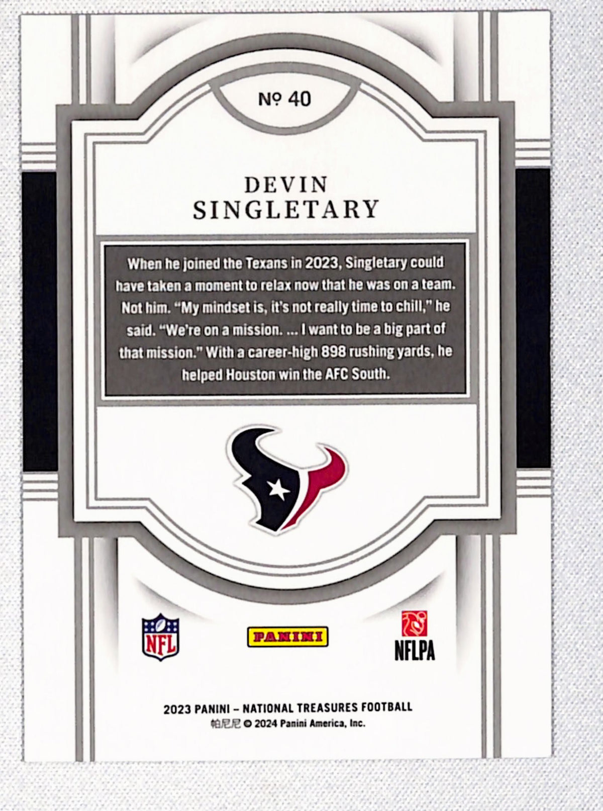 Devin Singletary 2023 Panini National Treasures Gold #40 #/35