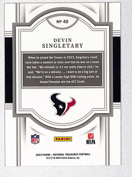 Devin Singletary 2023 Panini National Treasures Gold #40 #/35