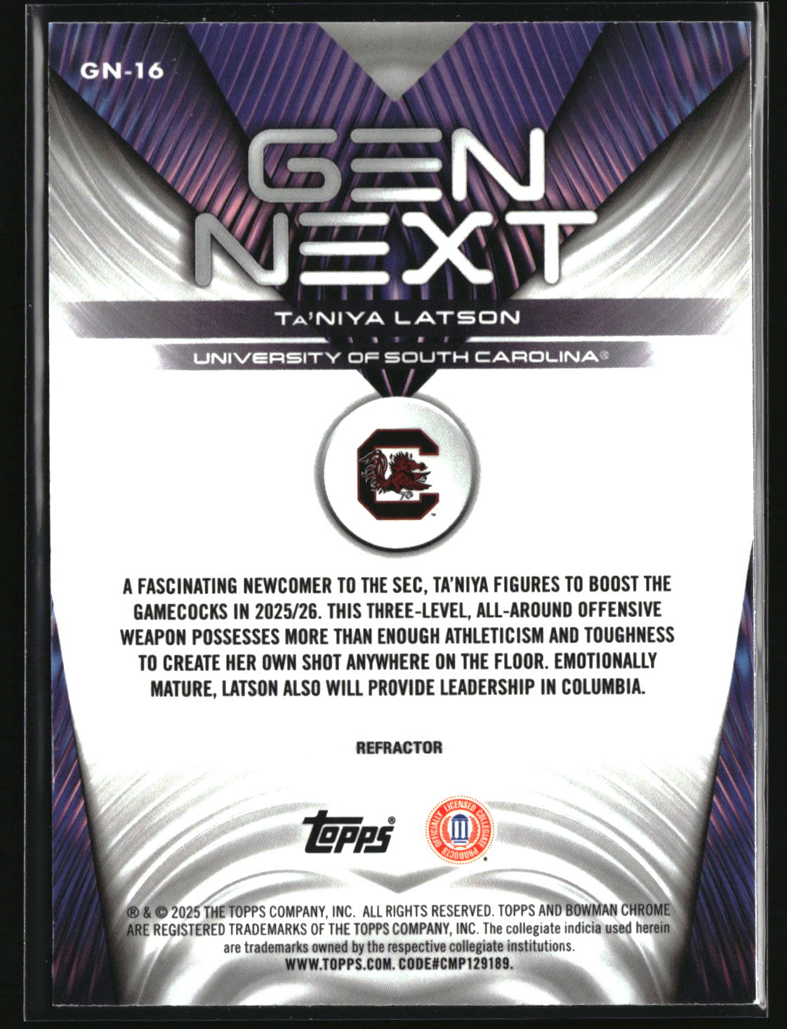 Ta'Niya Latson 2025-26 Bowman Gen Next Refractor #GN-16