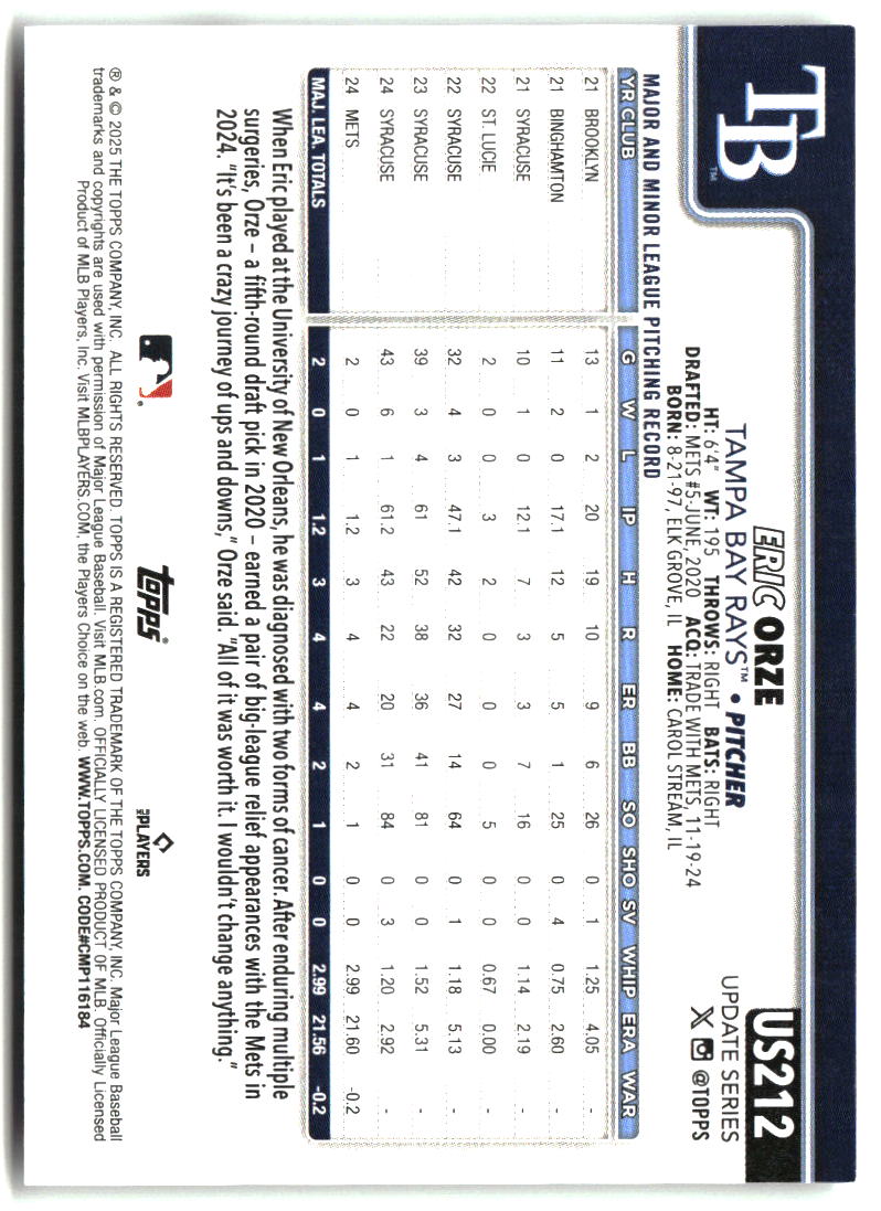 Eric Orze 2025 Topps Update #US212