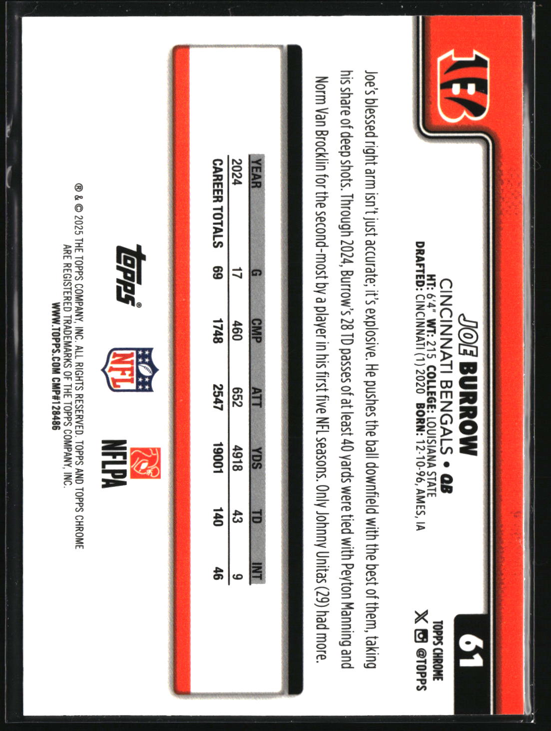 Joe Burrow 2025 Topps Chrome Image Variation Refractor #61b