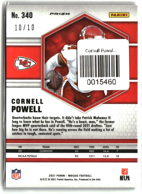 Cornell Powell 2021 Panini Mosaic No Huddle Prizm Gold #340 #/10