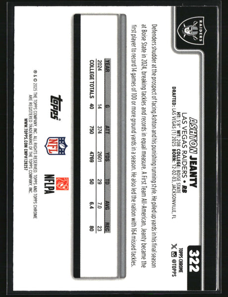 Ashton Jeanty 2025 Topps Chrome Football #322