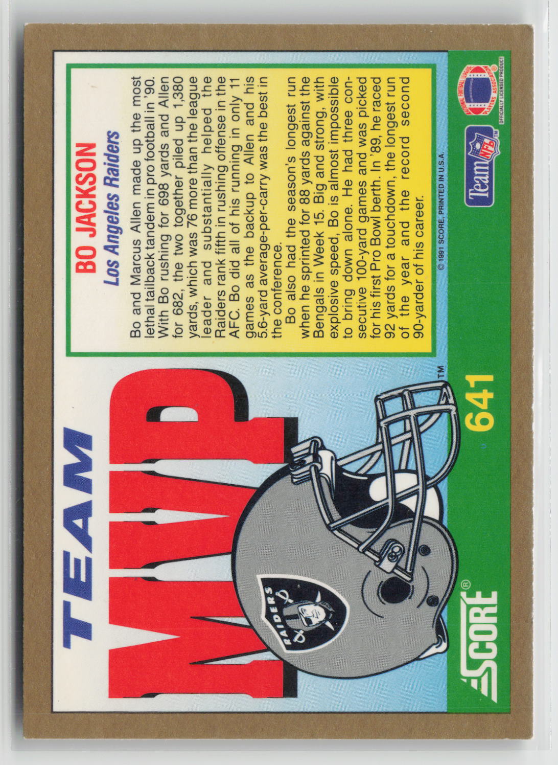 Bo Jackson 1991 Score #641
