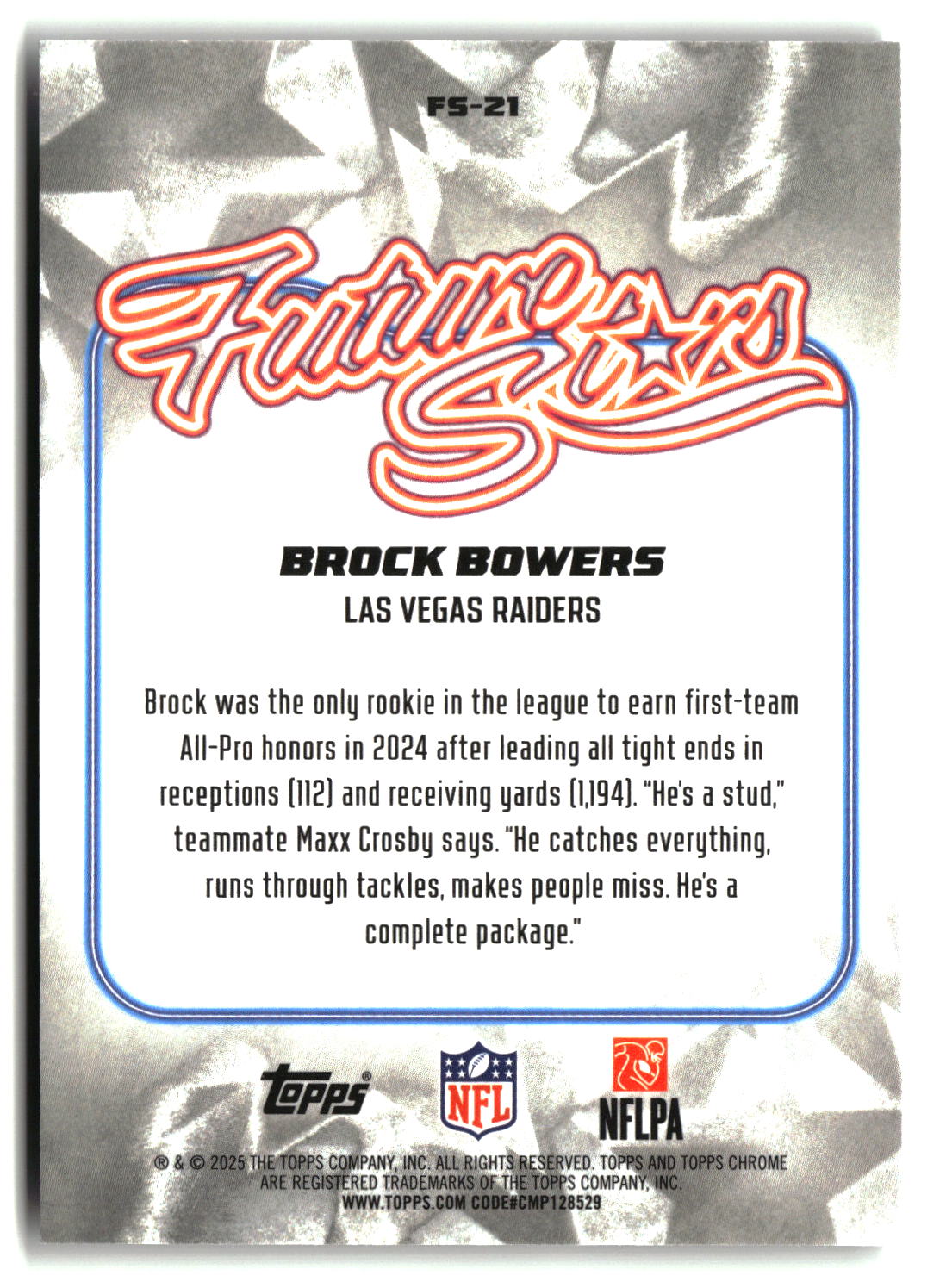 Brock Bowers 2025 Topps Chrome Future Stars #FS-21