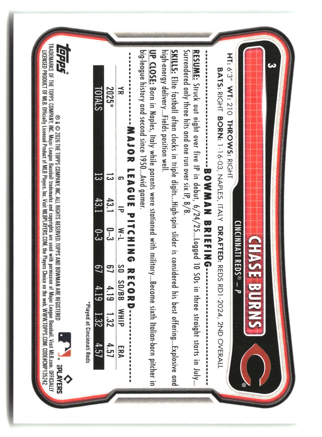 Chase Burns 2026 Bowman #3