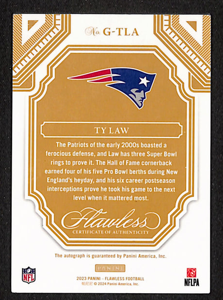 Ty Law 2023 Panini Flawless Greats #G-TLA #/25