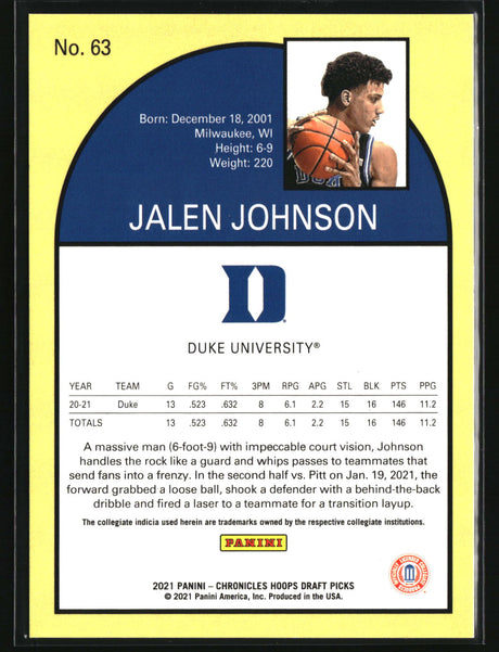 Jalen Johnson 2021 Panini Chronicles Draft Picks Red #63 #/149