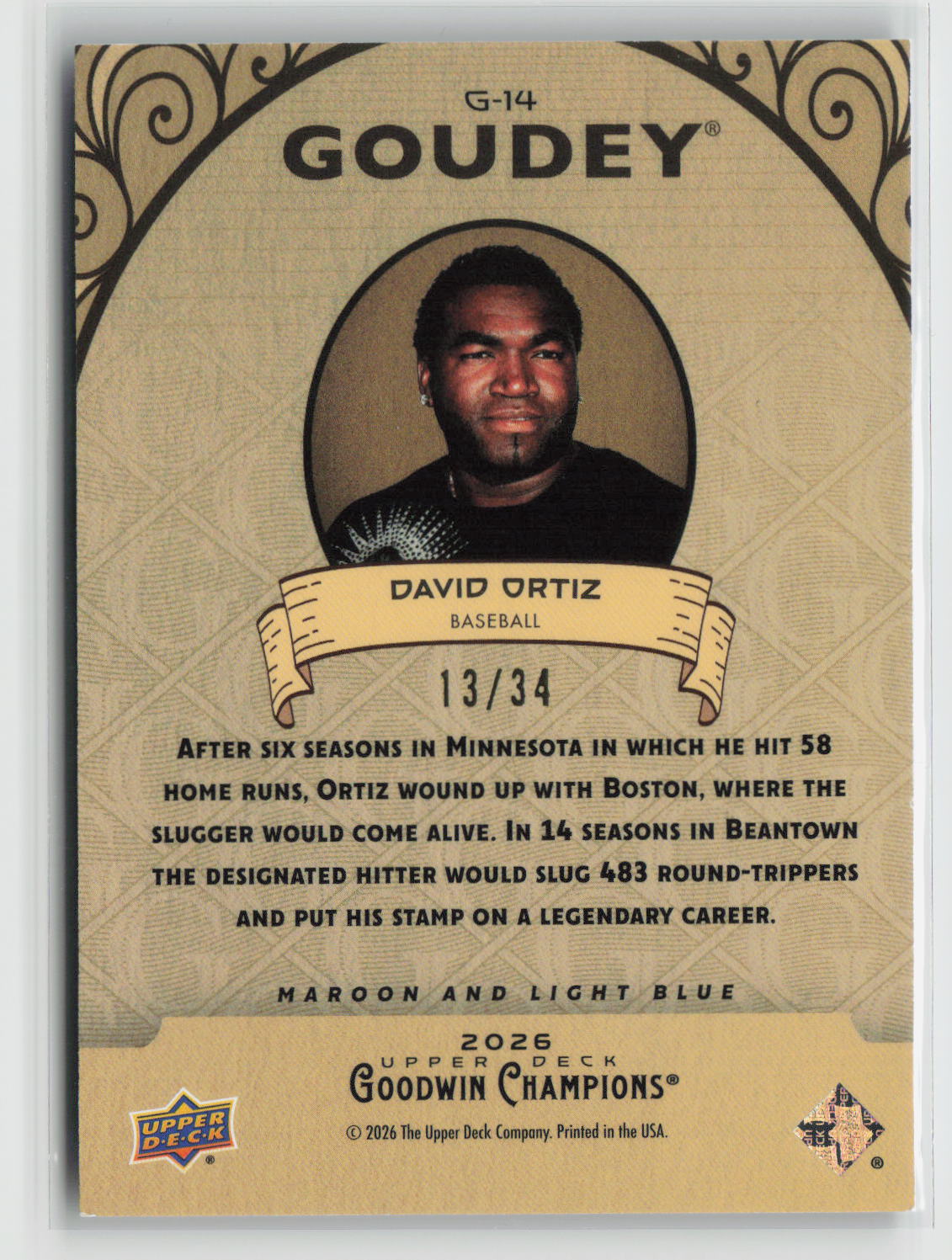 David Ortiz 2026 Upper Deck Goodwin Champions Goudey Maroon & Light Blue #G-14