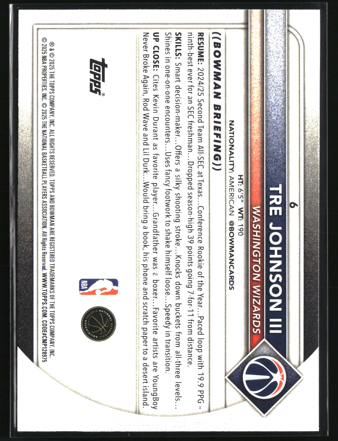 Tre Johnson III 2025-26 Bowman #6