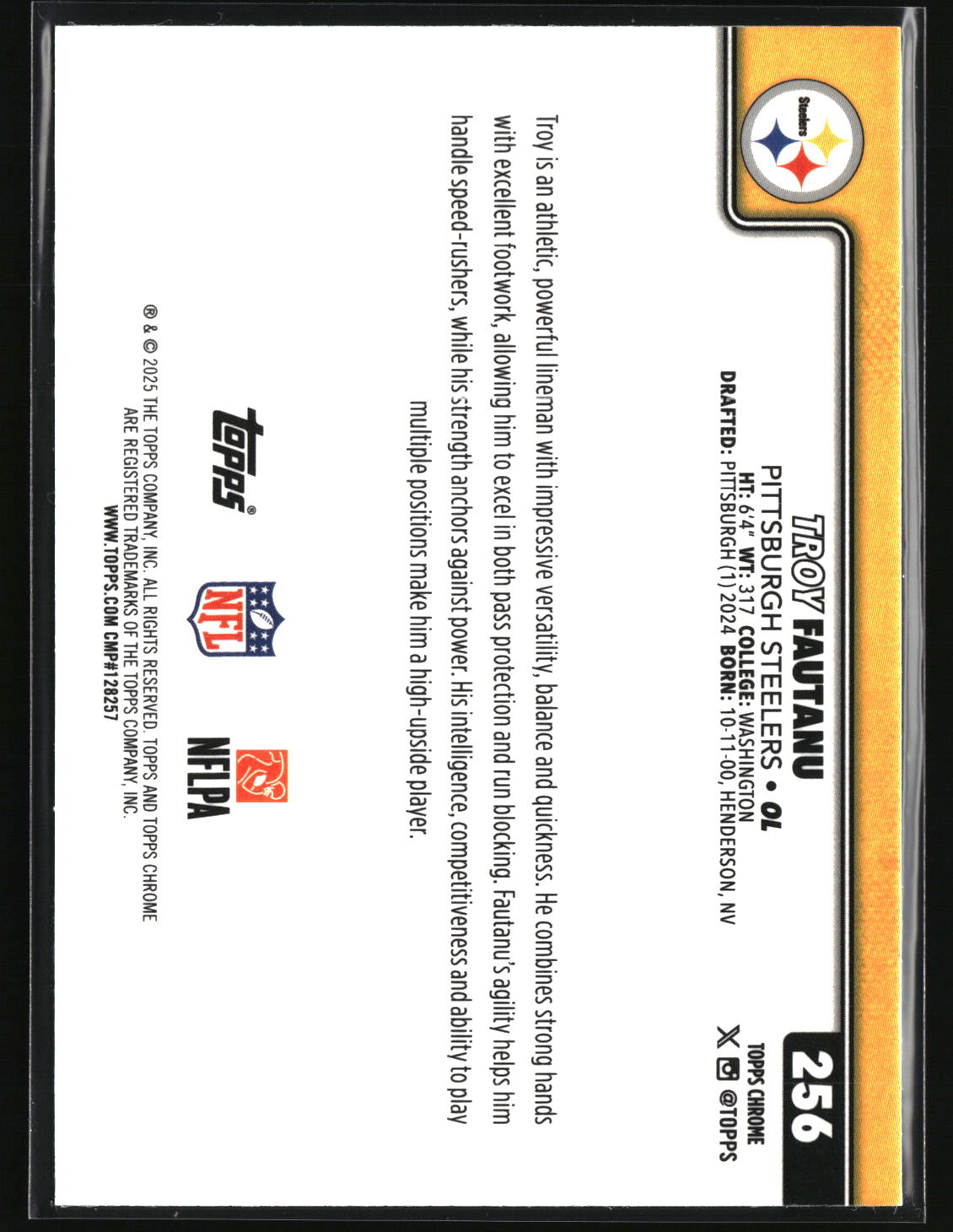 Troy Fautanu 2025 Topps Chrome Pulsar Refractor #256