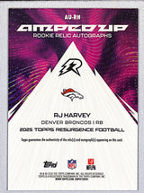 RJ Harvey 2025 Topps Resurgence Amped Up Rookie Relic Auto White Surge Ref AU-RH