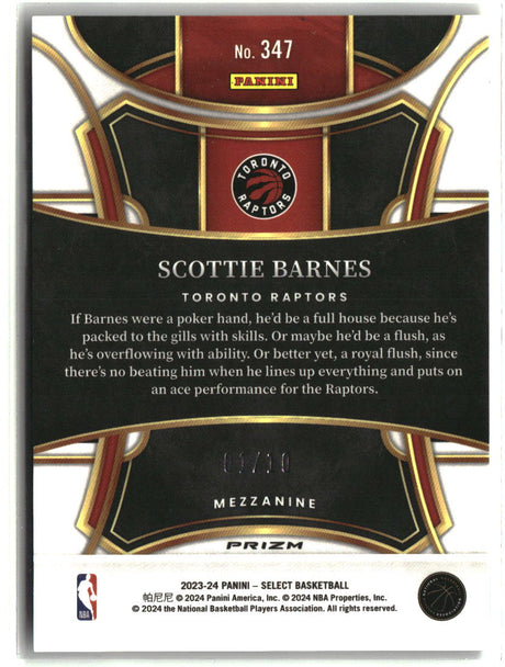 Scottie Barnes 2023-24 Panini Select Gold Tectonic Prizms #347 #/10
