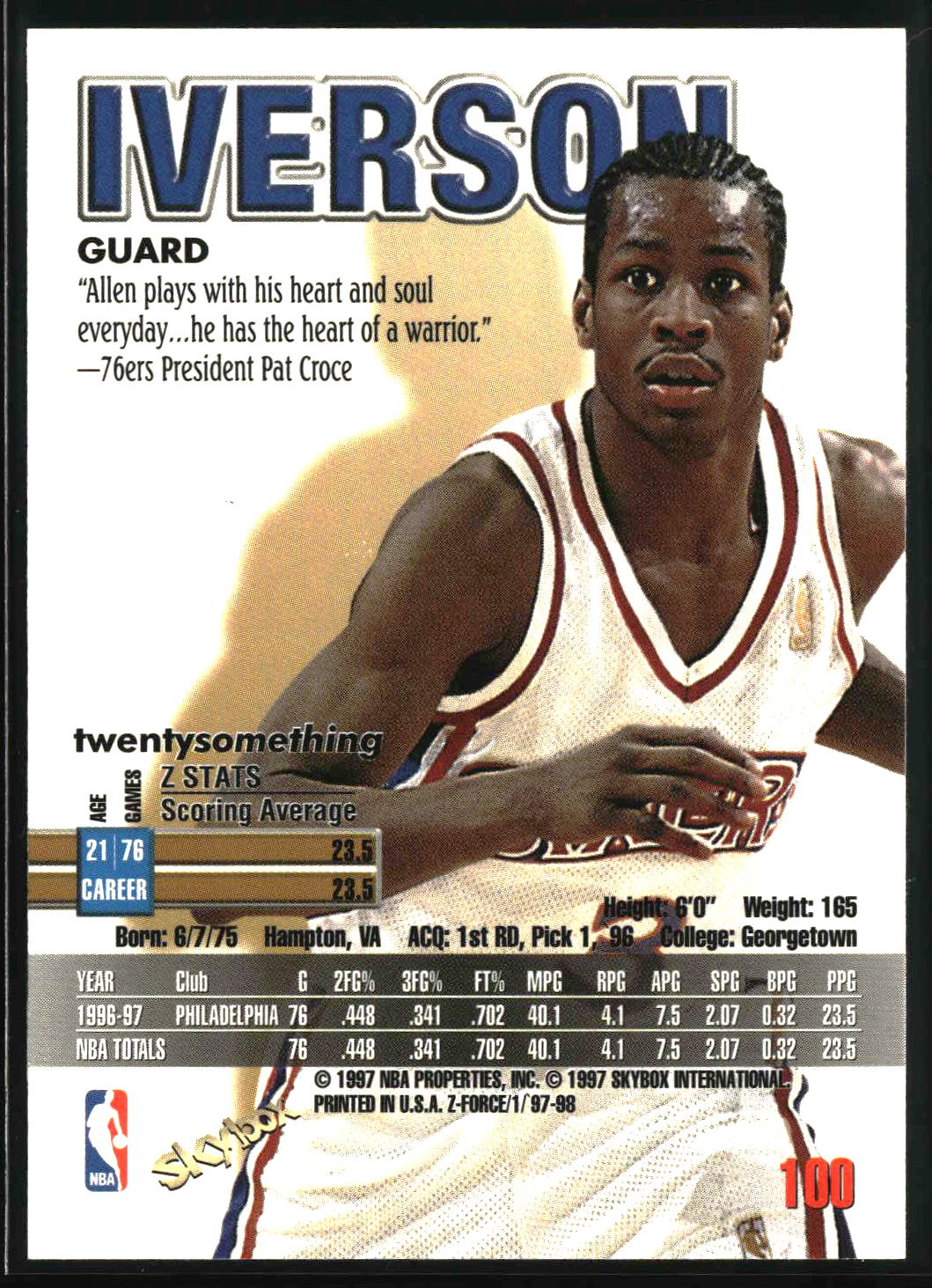 Allen Iverson 1997-98 SkyBox Z-Force #100