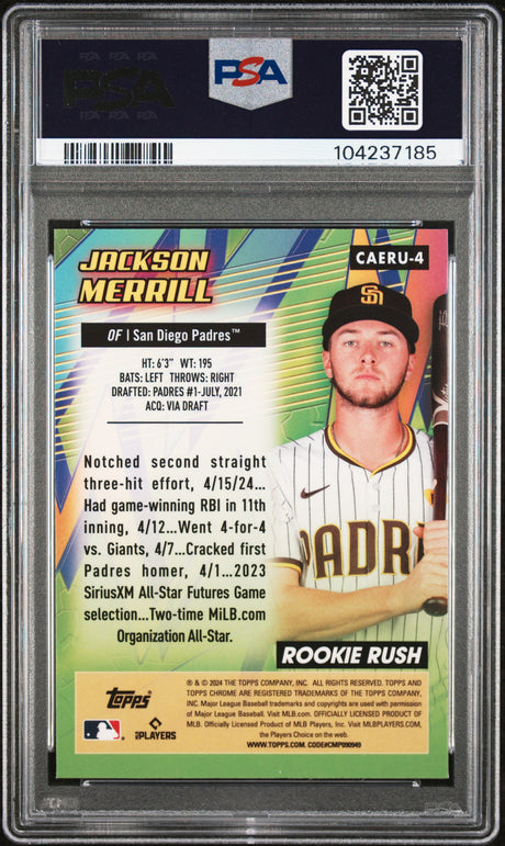 Jackson Merrill 2024 Topps Chrome Upd All-Etch Rookie Rush #CAERU-4 PSA 10