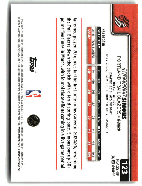 Anfernee Simons 2025-26 Topps Holo Foil #123