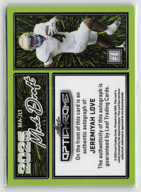 Jeremiyah Love 2025 Leaf Optichrome Autographs Crystal Blue #MA-JL1 #/3