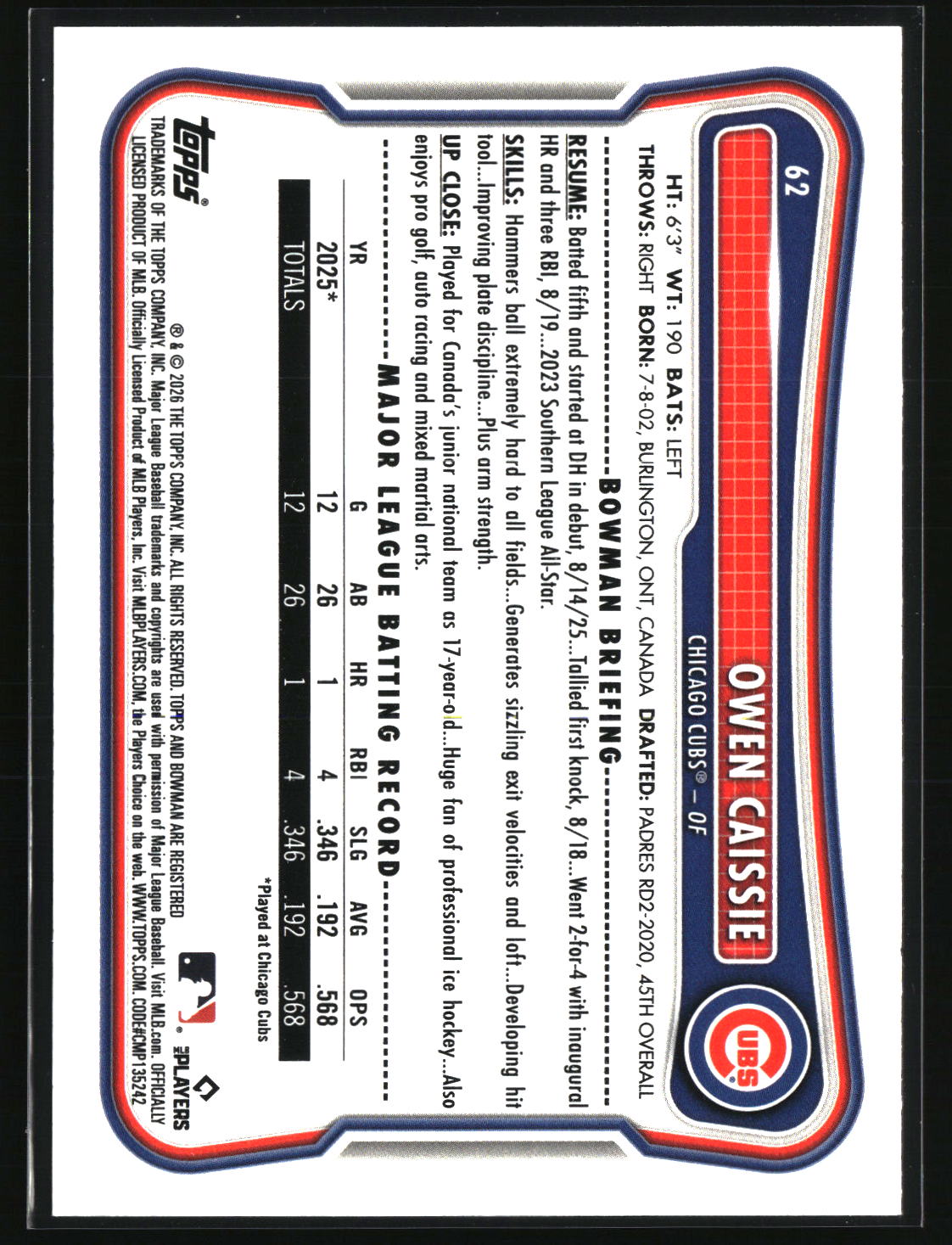Owen Caissie 2026 Bowman #62