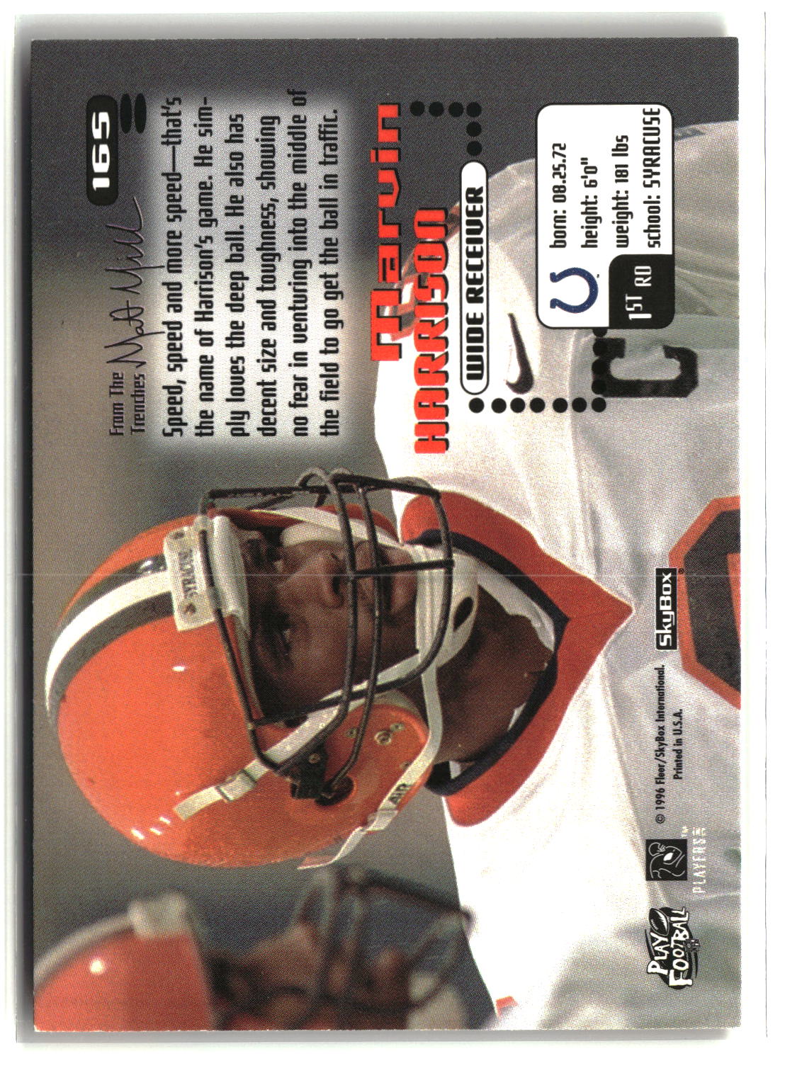 Marvin Harrison 1996 SkyBox Impact #165