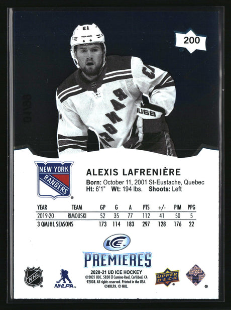 Alexis Lafreniere 2021-22 Upper Deck Ice 2020-21 Upper Deck Ice #200 #/99