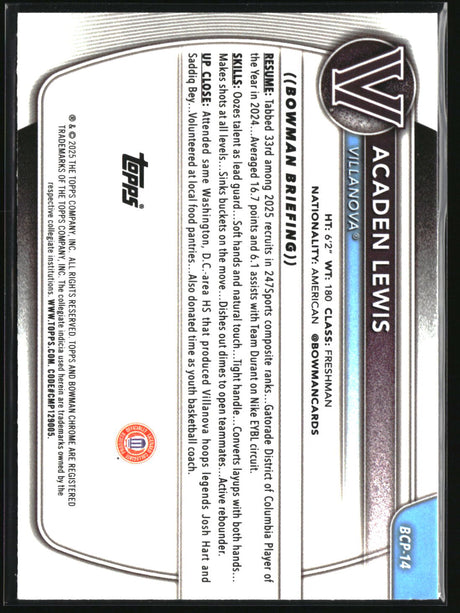 Acaden Lewis 2025-26 Bowman Chrome Prospects Reptilian Refractor #BCP-14