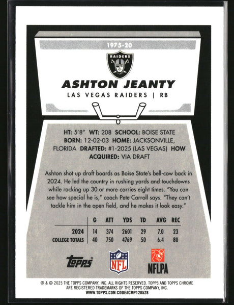 Ashton Jeanty 2025 Topps Chrome 1975 Topps #1975-20