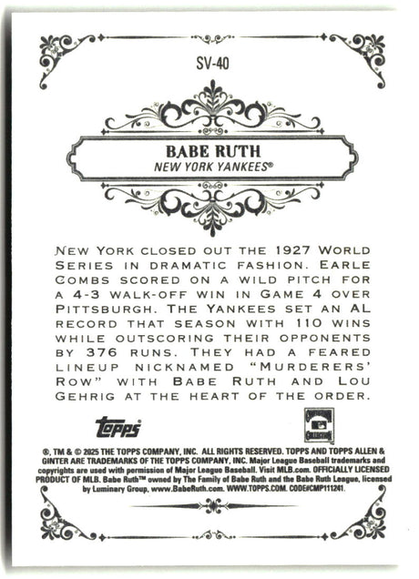Babe Ruth 2025 Topps Allen & Ginter Sweet Victory #SV-40