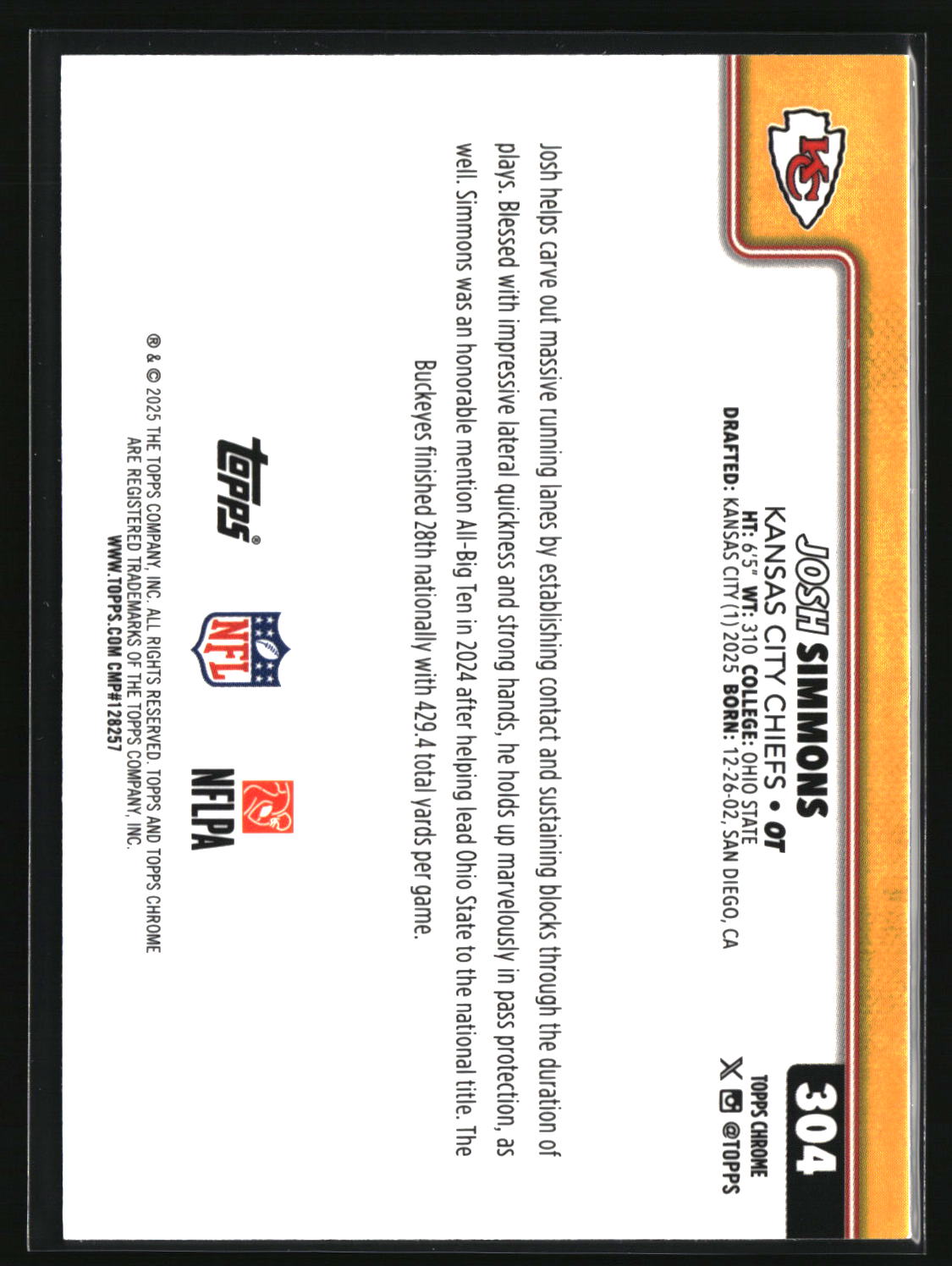 Josh Simmons 2025 Topps Chrome #304