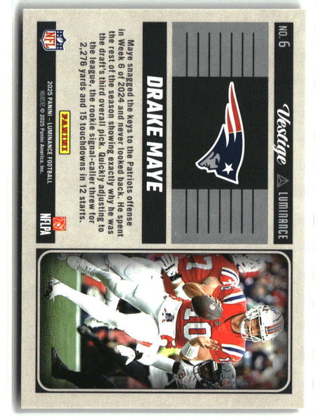 Drake Maye 2025 Panini Luminance Vestige Blue #6 #/50