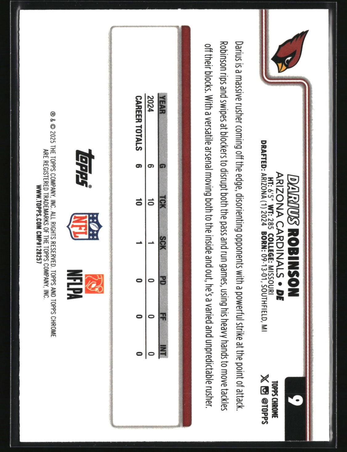 Darius Robinson 2025 Topps Chrome Pulsar Refractor #9