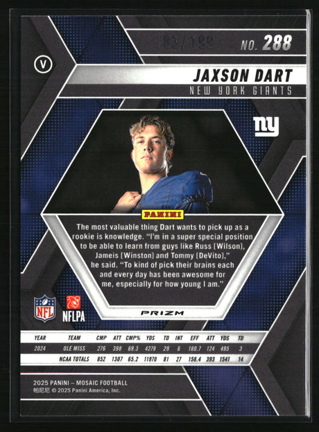Jaxson Dart 2025 Panini Mosaic Mosaic Orange #288 #/199