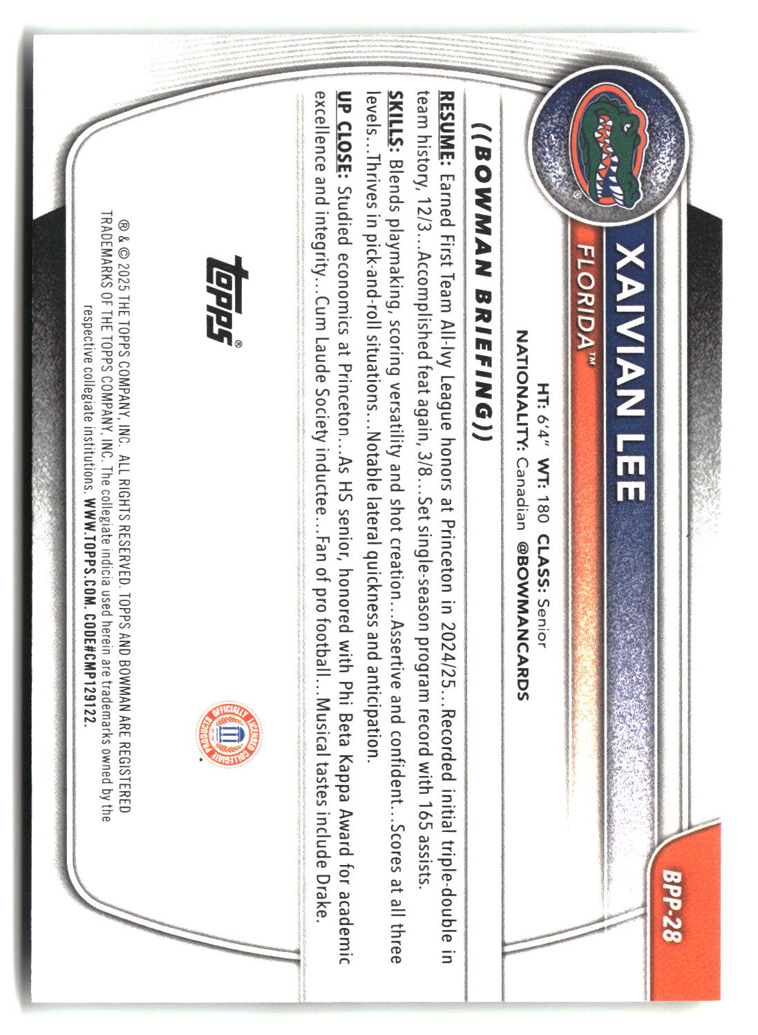 Xaivian Lee 2025-26 Bowman Prospects #BPP-28