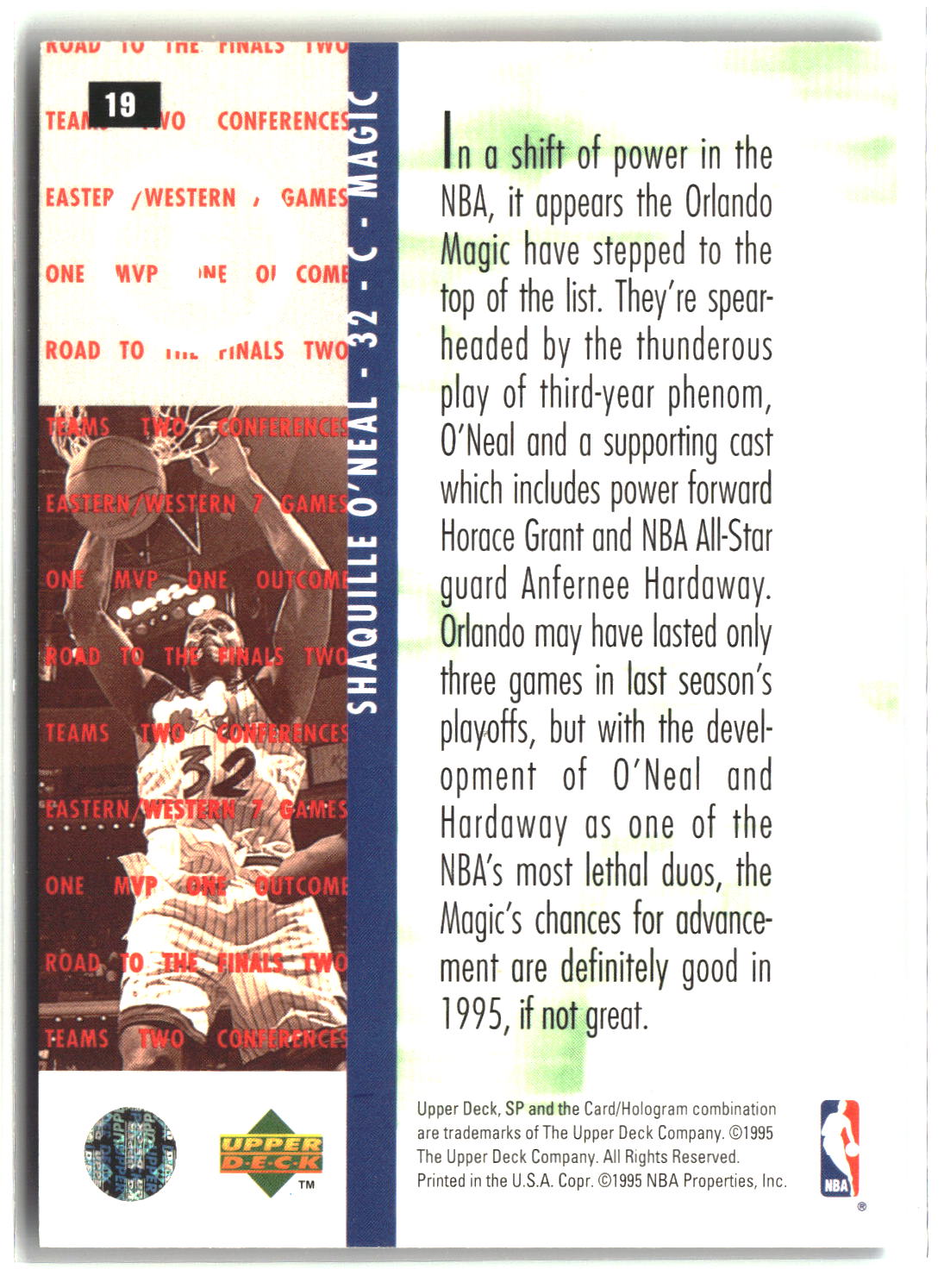 Shaquille O'Neal 1994-95 SP Championship #19