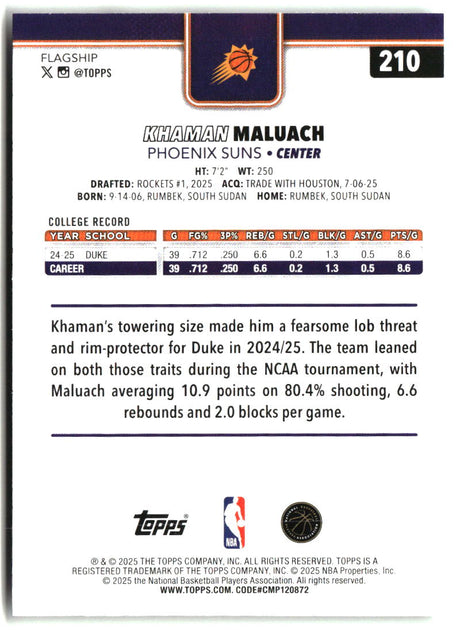 Khaman Maluach 2025-26 Topps #210