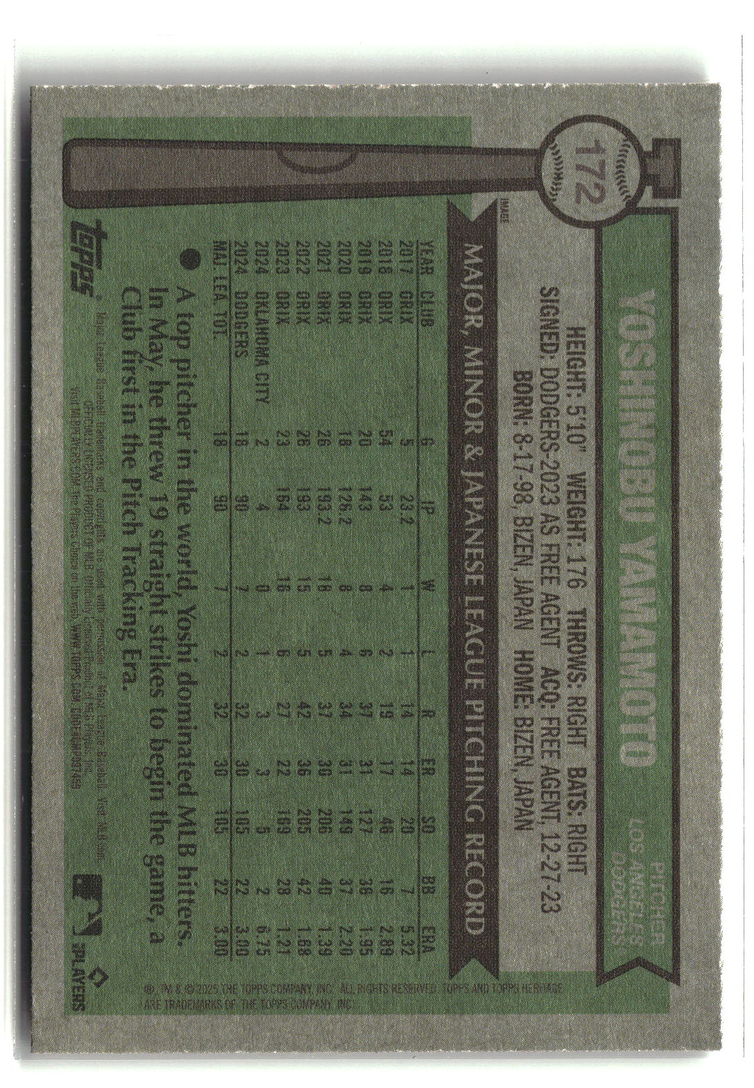 Yoshinobu Yamamoto 2025 Topps Heritage #172c