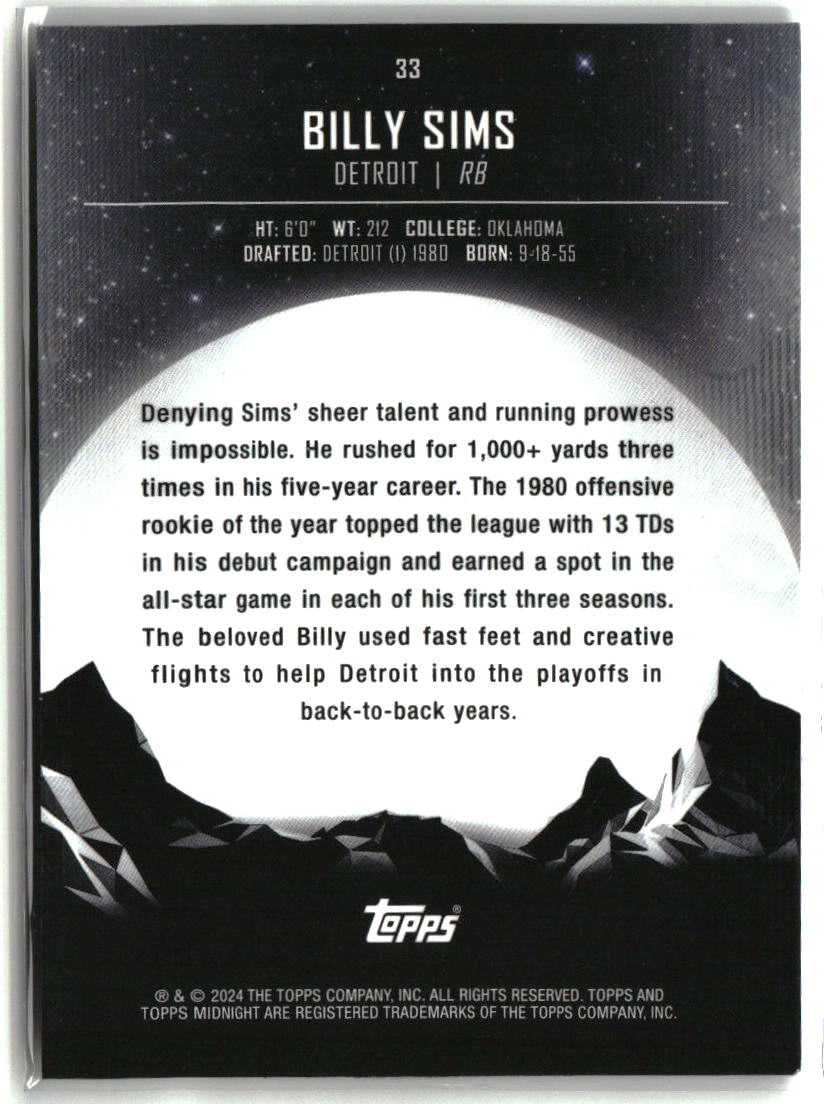 Billy Sims 2024 Topps Midnight Twilight #33 #/99