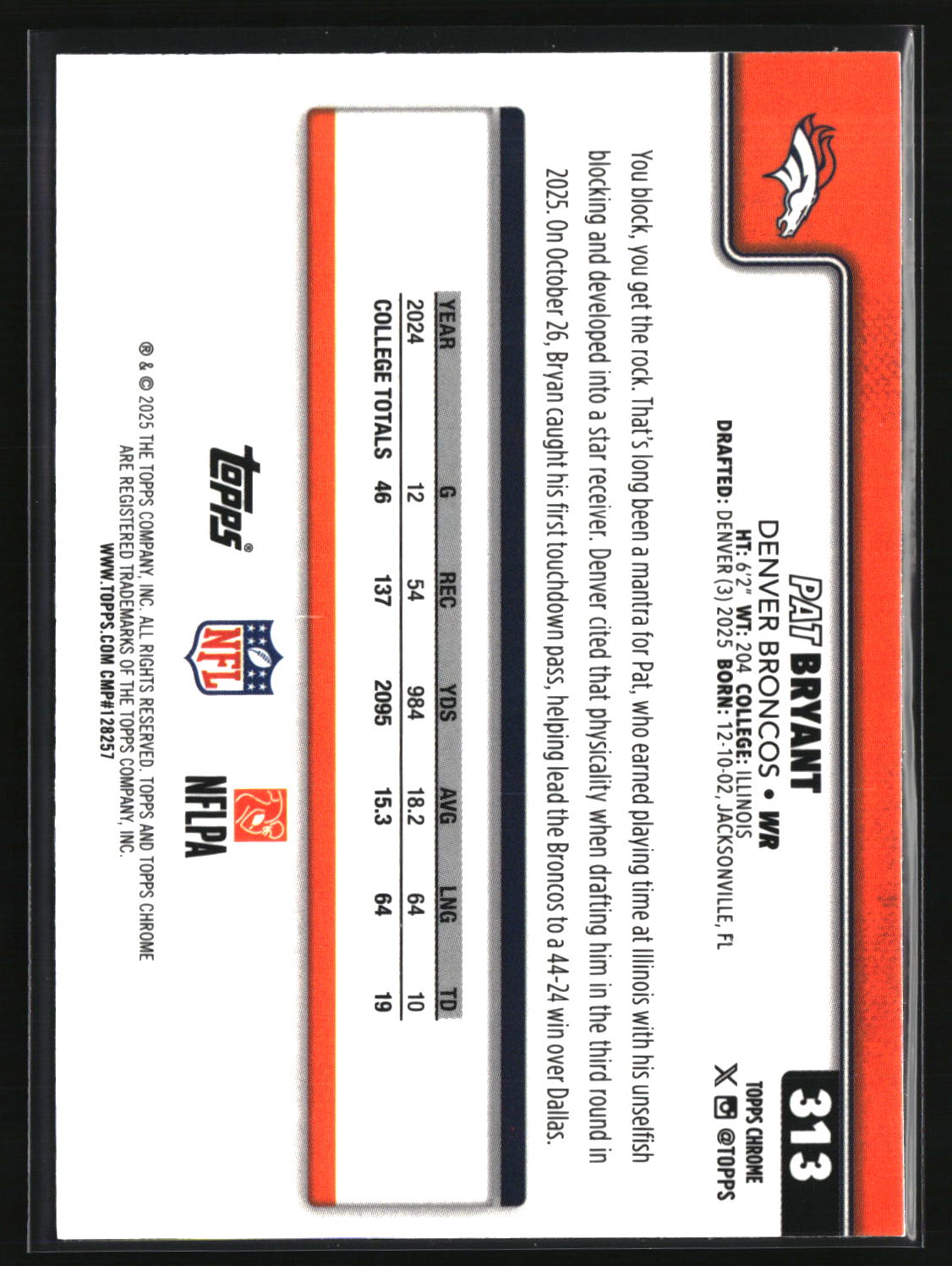 Pat Bryant 2025 Topps Chrome Football #313