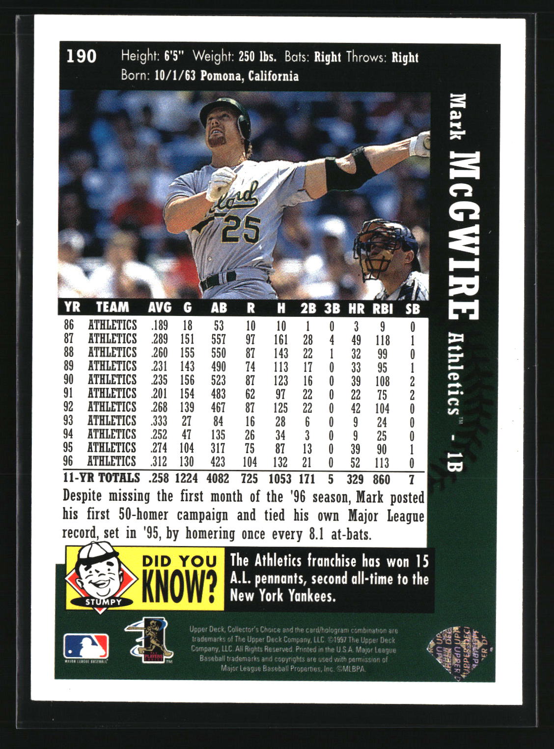 Mark McGwire 1997 Collector's Choice #190