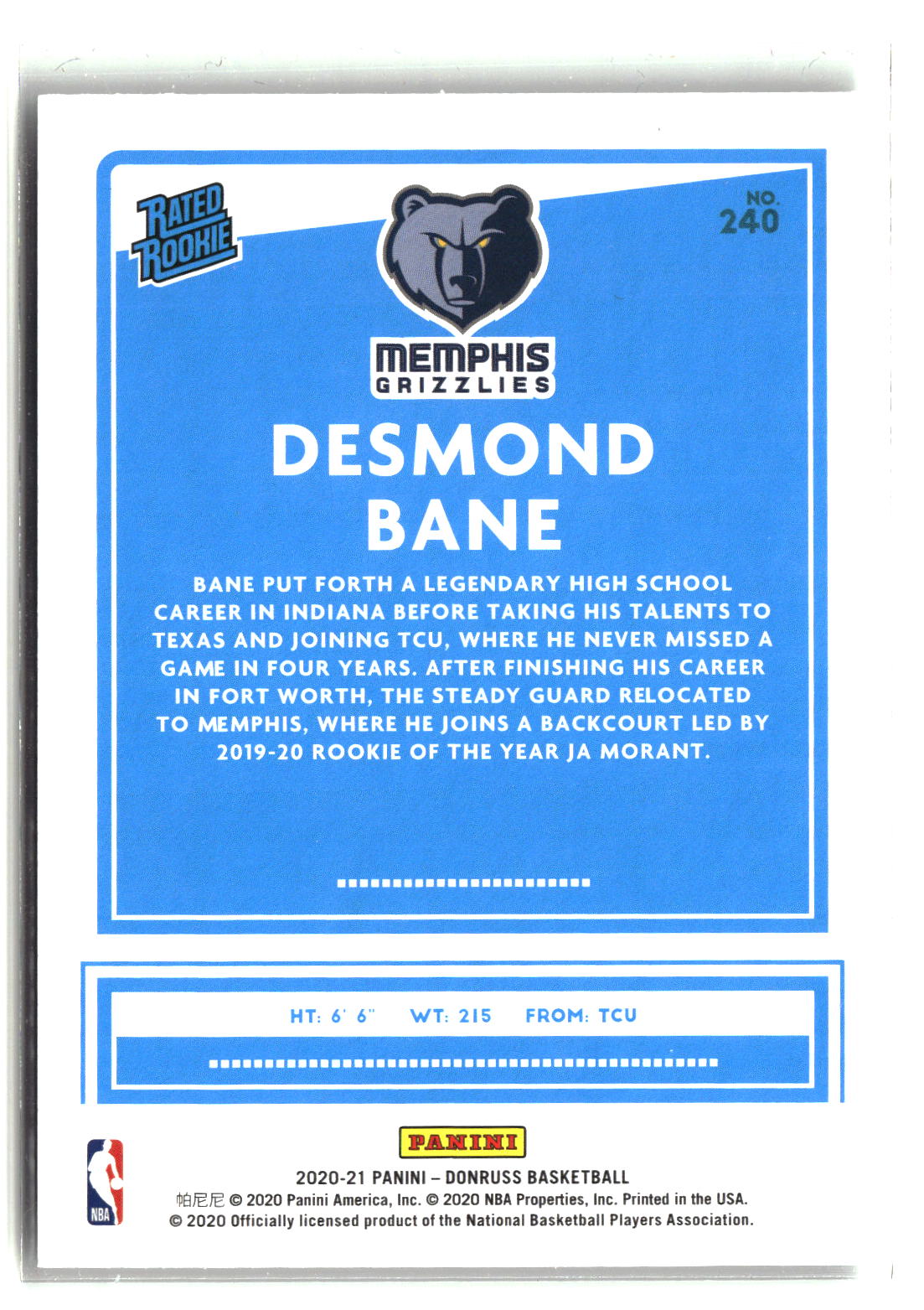 Desmond Bane 2020-21 Donruss #240
